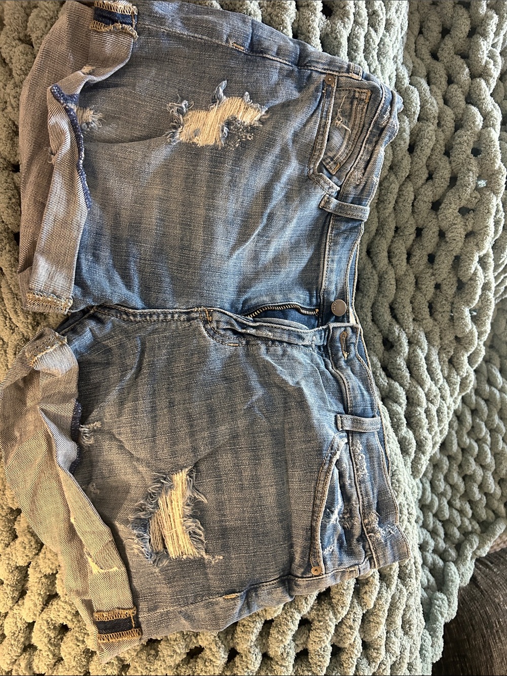 Women's Distressed Light Blue Denim Jean Shorts